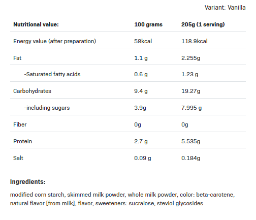 Съдържание на AllNutrition Sugar Free Pudding 500g vanilla