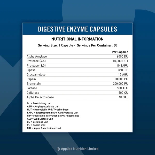 Съдържание на Applied Nutrition Digestive Enzyme 60 caps