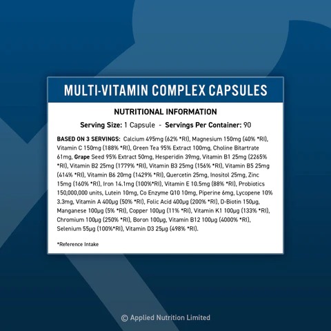 Съдържание на Applied Nutrition Multi-Vitamin Complex 90 caps
