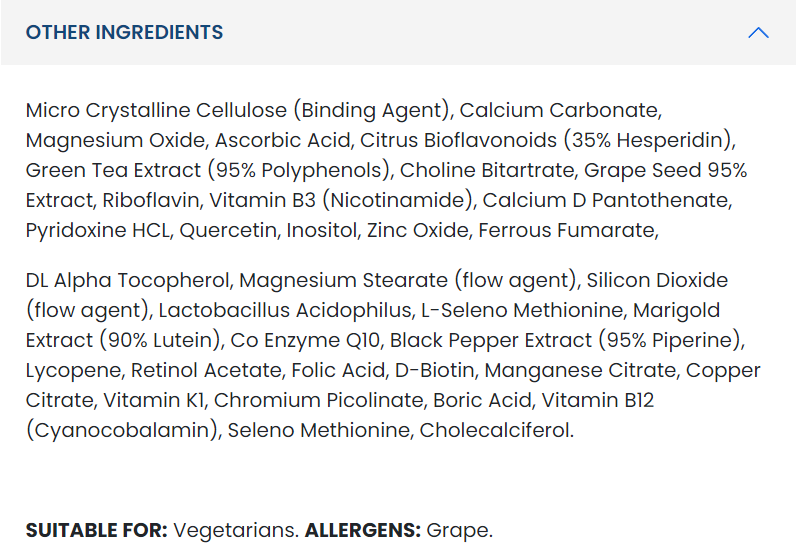 Съдържание на Applied Nutrition Multi-Vitamin Complex 90 caps 2
