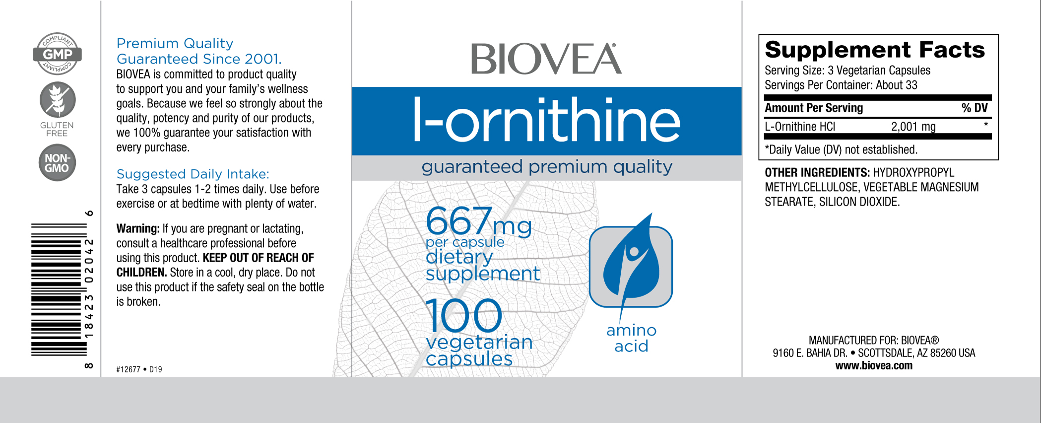 Съдържание на Biovea L-Ornithine 667mg