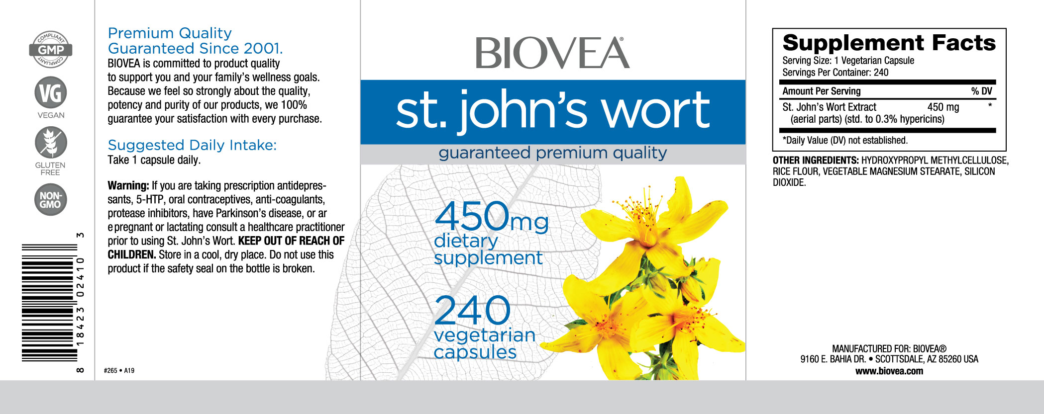 Съдържание на Biovea St. John`s Wort 450mg 240 caps