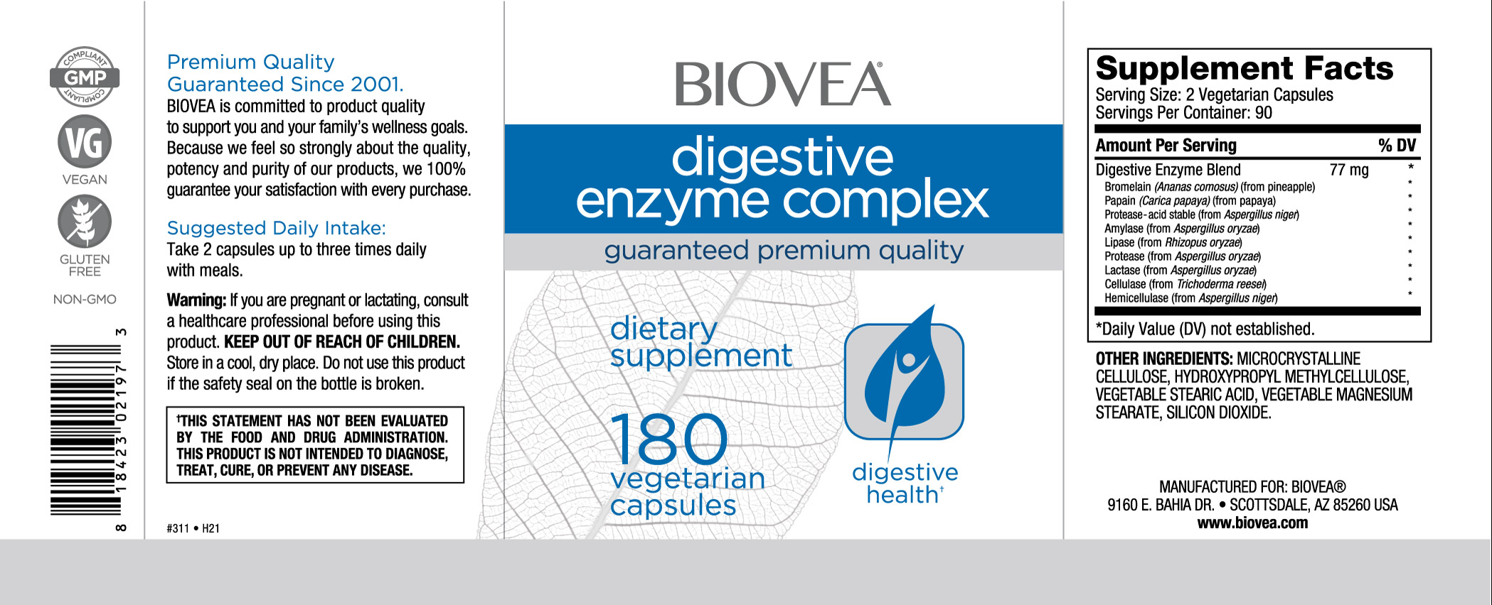 Съдържание на Biovea Digestive Enzyme Complex 180 caps