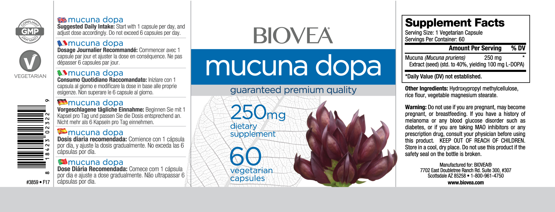 Съдържание на Biovea Mucuna Dopa