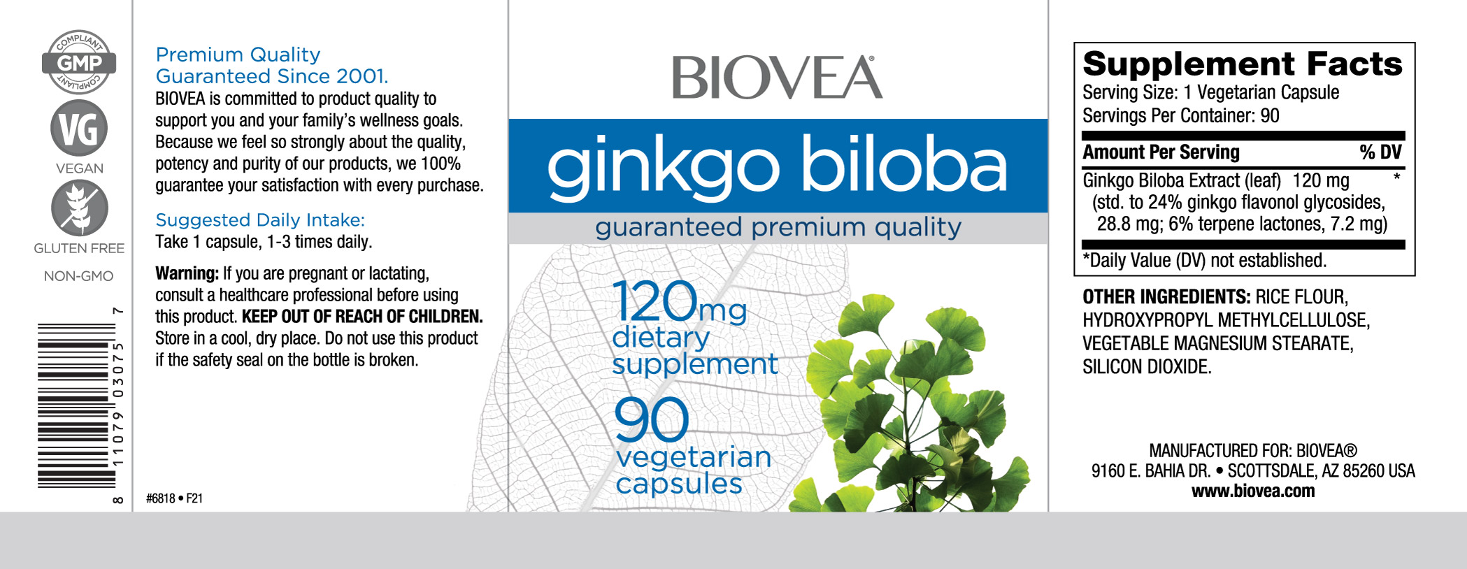 Съдържание на Biovea Ginkgo Biloba 120mg 90 caps