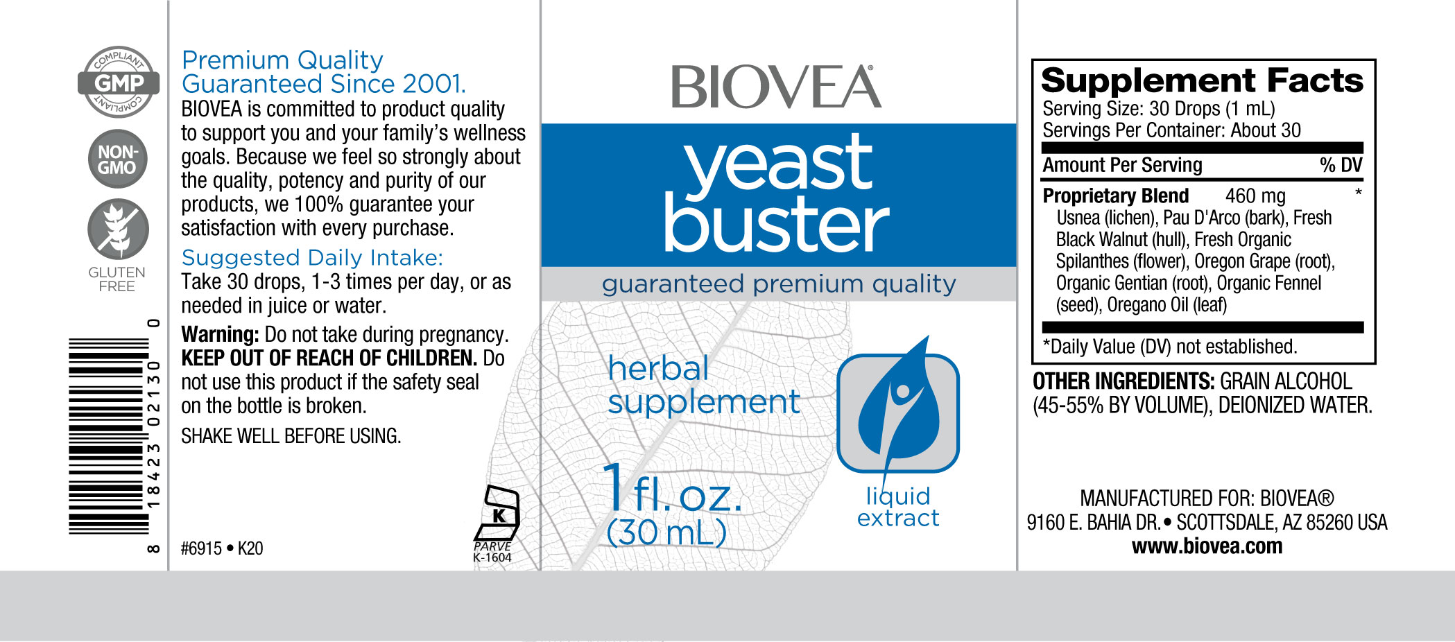 Съдържание на Biovea Yeast Buster Liquid Drops 30ml
