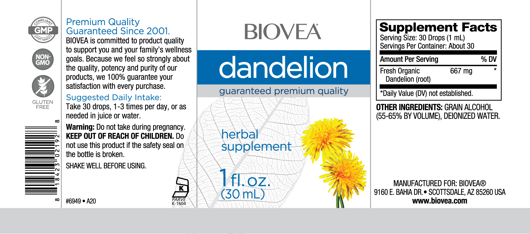 Съдържание на Biovea Dandelion Liquid Drops 30ml