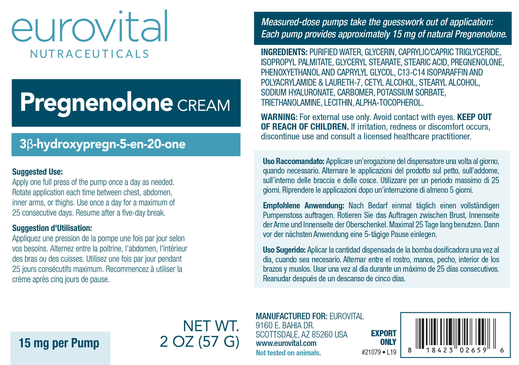 Съдържание на Eurovital Pregnenolone Cream 57g
