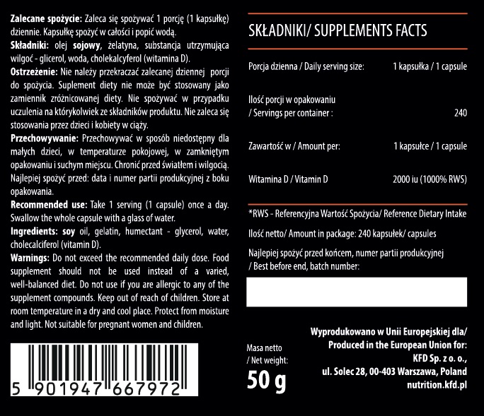 Съдържание на KFD Vitamin D3 2000IU