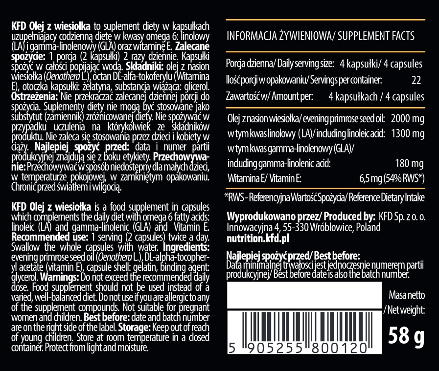 Съдържание на KFD Evening Primrose Oil 2000mg 90 caps