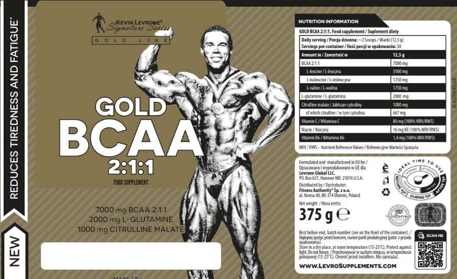 Kevin Levrone Gold BCAA 2:1:1 with Glutamine & Citrulline - Аминокиселини