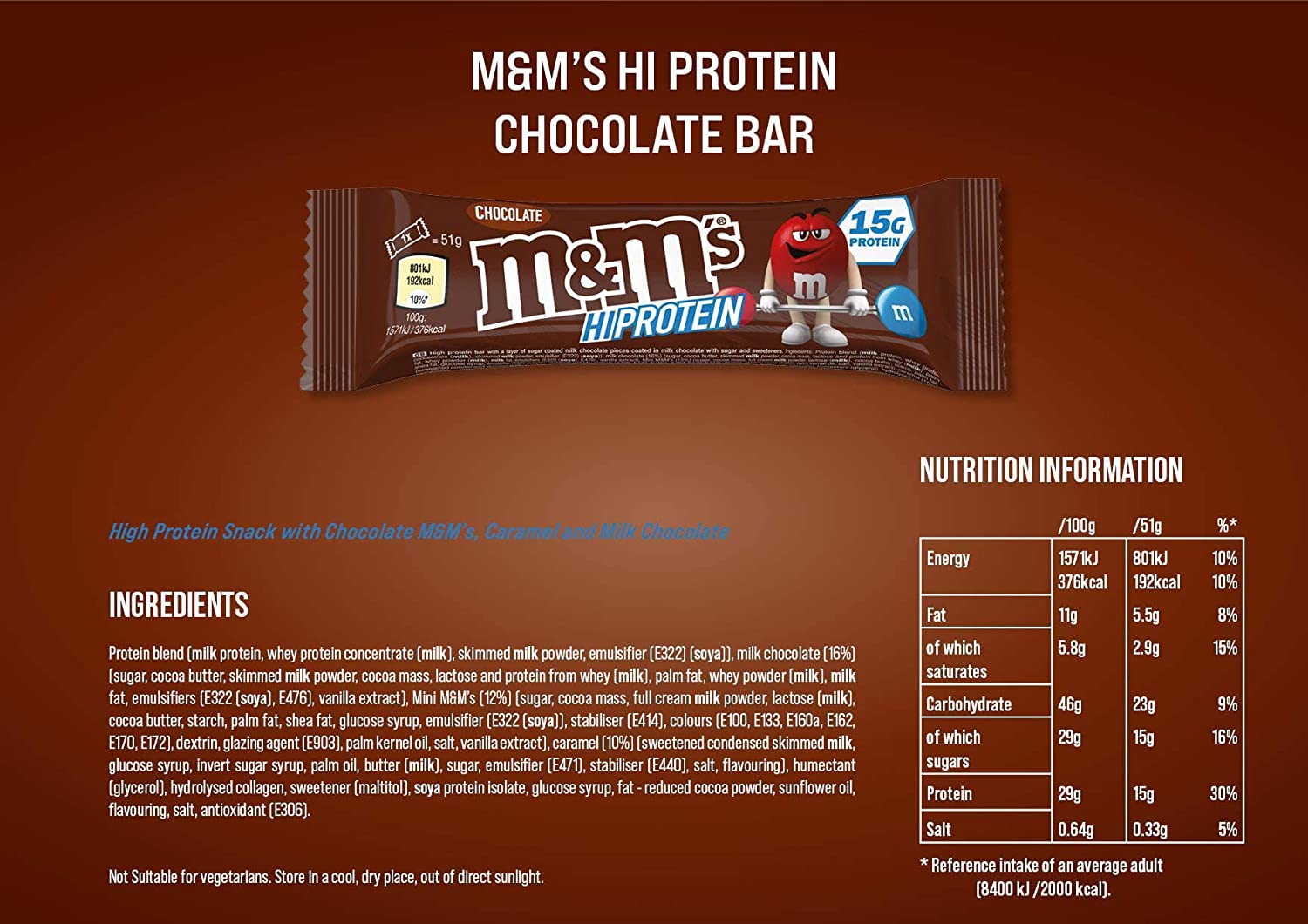 Съдържание на Mars Protein M&M's Hi Protein Bar Choc