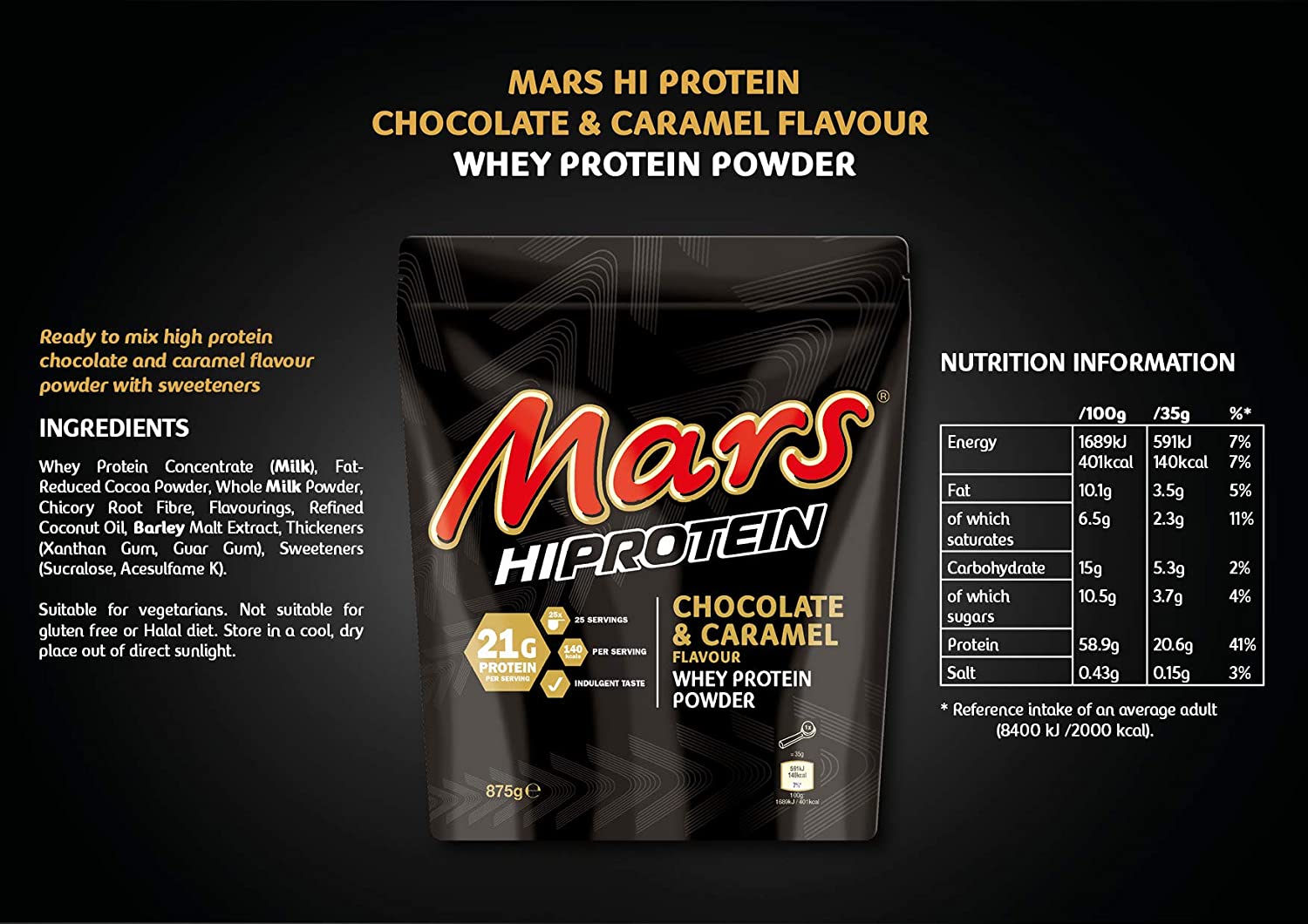 Съдържание на Mars Hi Protein 875g Chocolate and Caramel