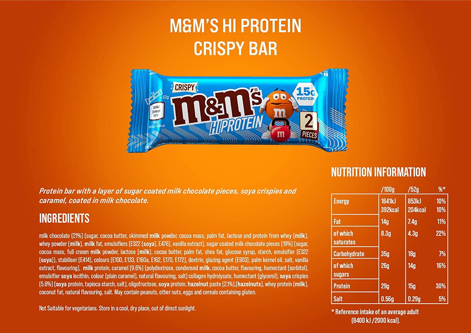 Съдържание на Mars Protein M&M's Crispy Hi Protein Bar