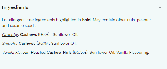 Съдържание на Myprotein Cashew Butter 2