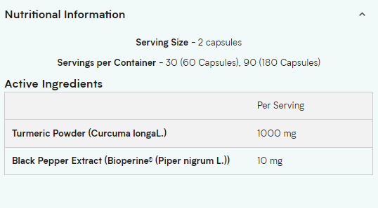 Съдържание на Myprotein Turmeric & Bioperine