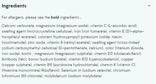 Съдържание на Myprotein A-Z Multivitamin 90 tabs