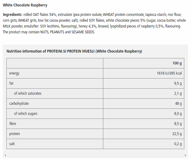 Съдържание на Proteini.SI Protein Muesli - 2