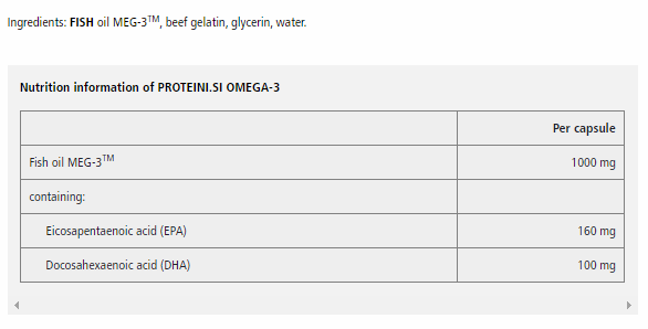 Съдържание на Proteini.si Omega-3