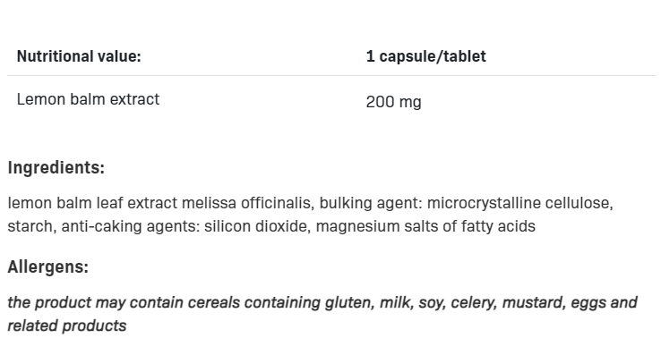 Съдържание на SFD Lemon Balm (Melisa) 180 tabs