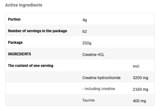 Съдържание на SFD Creatine HCL Flavoured