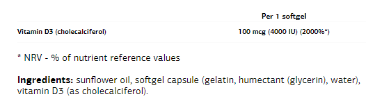 Съдържание на UltraVit Vitamin D3