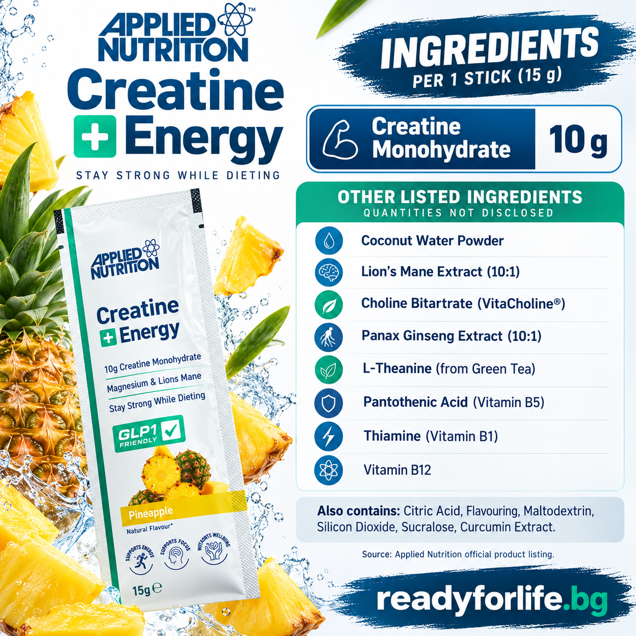 Съдържание на:Applied Nutrition GLP-1 Creatine+Energy