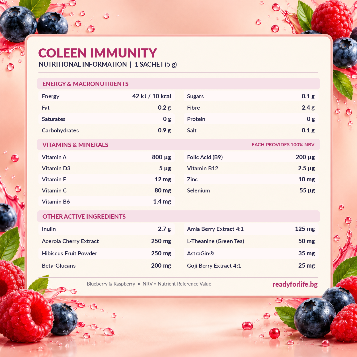 Съдържание на:Applied Nutrition Coleen Immunity