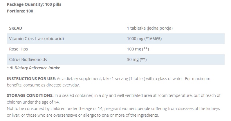съдържание на KFD Vitamin C 1000mg